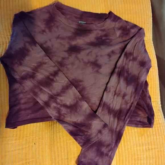 PINK Victoria's Secret Purple Tie Dye Cropped Long Sleeve Hoodie - Picture 1 of 3